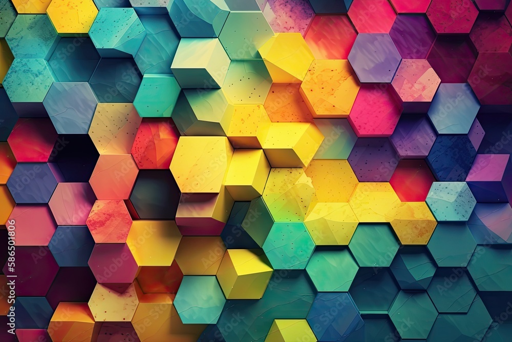 Poster vibrant hexagonal patterned background with a modern twist. generative ai