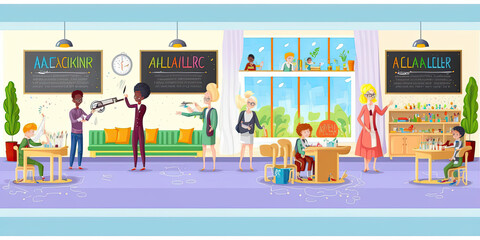 Panorama banner of diverse young kindergarten - Generative AI