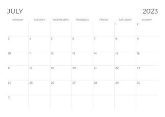 Calendar July 2023 start from monday