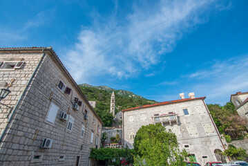 Fototapeta na wymiar Perast is an old town in the Bay of Kotor in Montenegro with unique balkan architecture