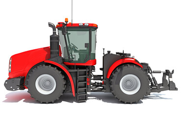 Farm Tractor 3D rendering on white background