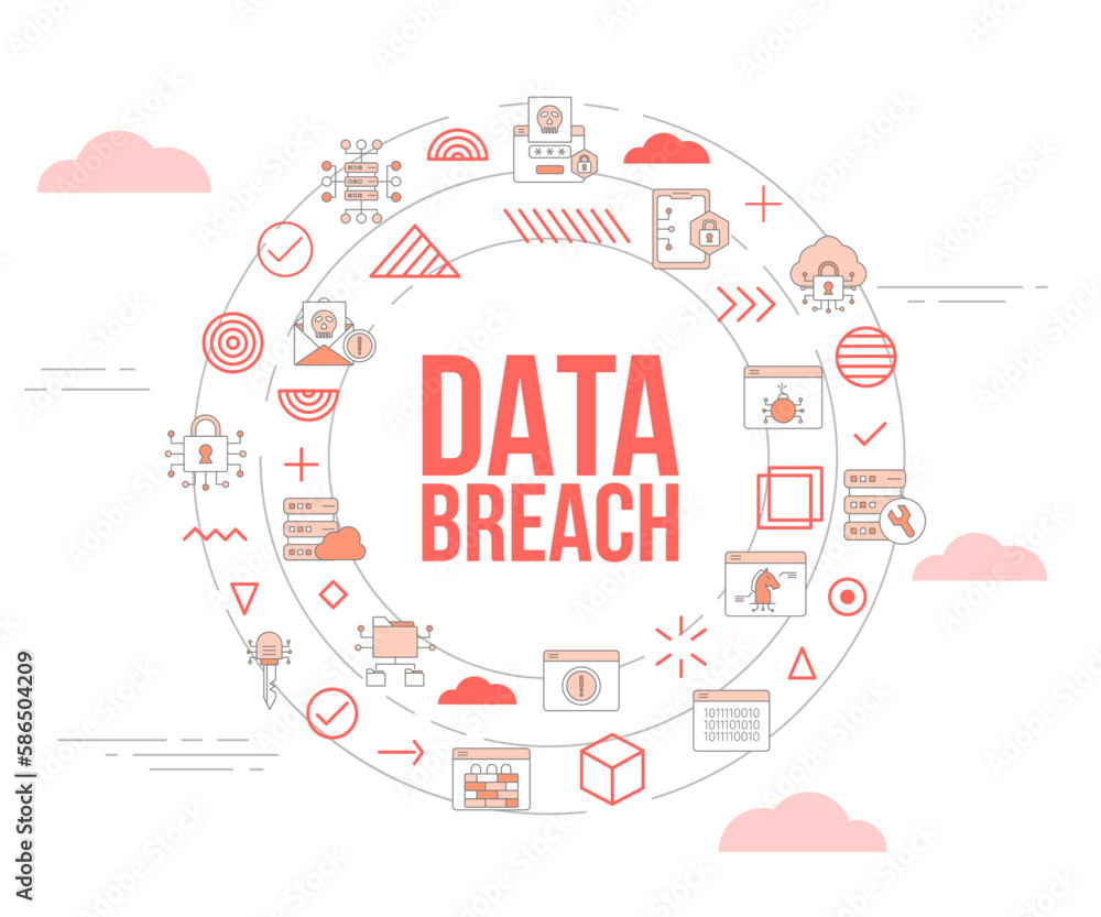 Poster data breach technology concept with icon set template banner and circle round shape