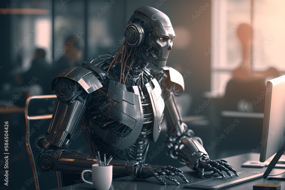 Poster robot working in a modern office. generative ai