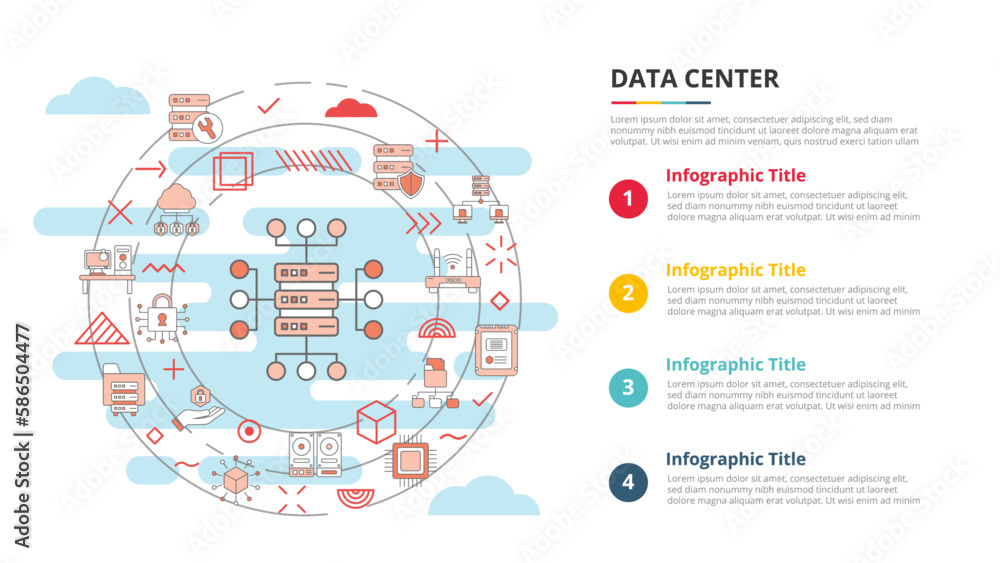 Poster data center concept for infographic template banner with four point list information