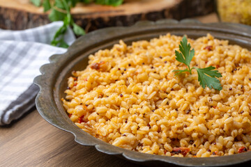 Bulgur pilaf with chia seeds (Turkish name; chia tohumlu bulgur pilavi)