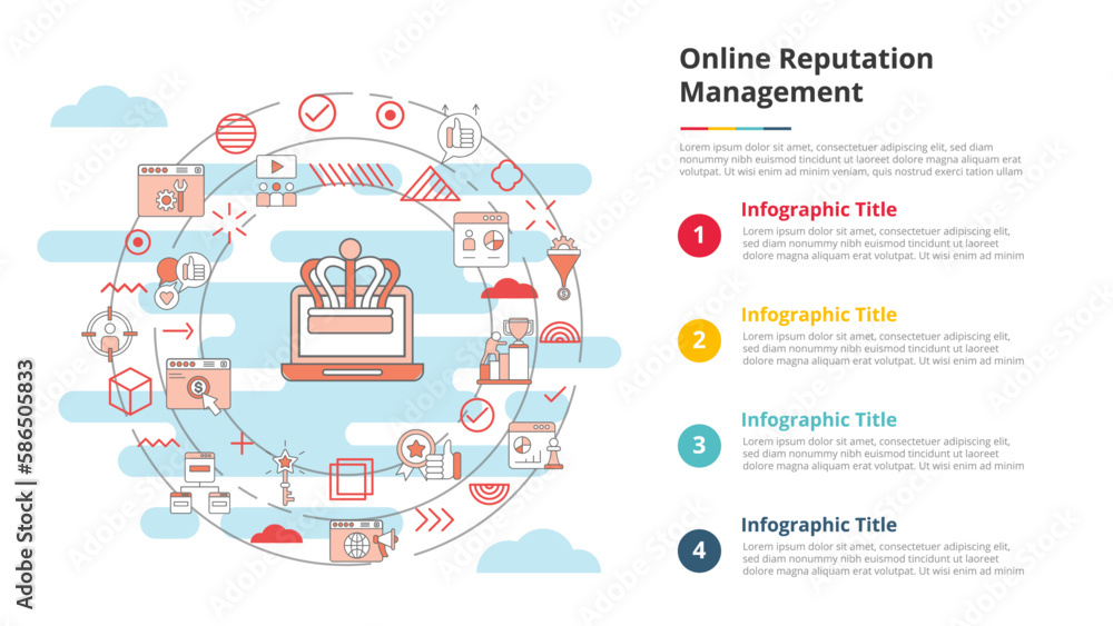 Poster orm online reputation management concept for infographic template banner with four point list inform