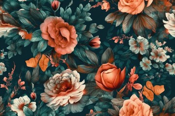 vibrant floral wallpaper with orange and pink flowers. Generative AI