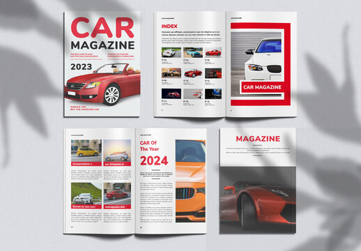 Car Magazine Red Color Theme Design Template