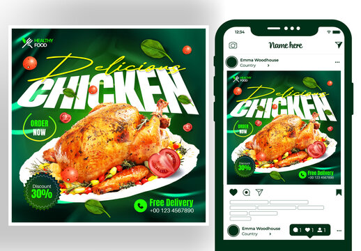 Delicious Chicken Food Banner Post Design Template