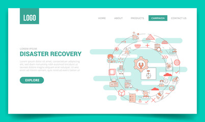 disaster recovery concept with circle icon for website template or landing page homepage - obrazy, fototapety, plakaty