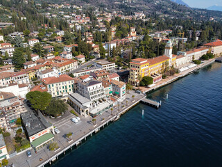 Fototapeta na wymiar aerial view of the lake front of Gardone Riviera, Garda lake, Italy.