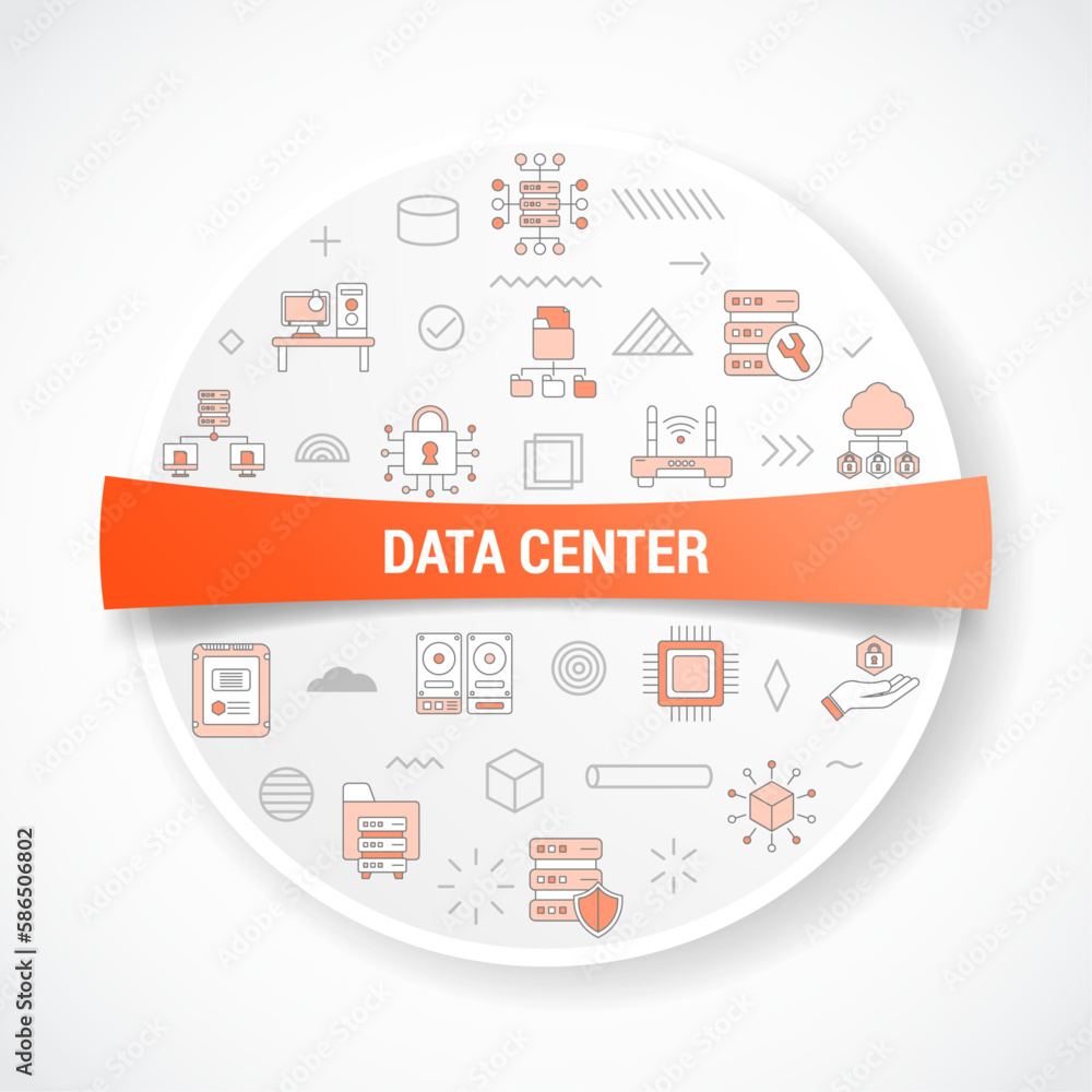 Poster data center concept with icon concept with round or circle shape for badge