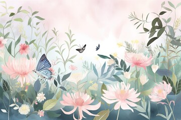 Fototapeta na wymiar Pastel pink illustration of flowers, Generative AI