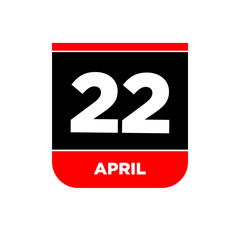 22nd April calendar page icon. 22 Apr day.