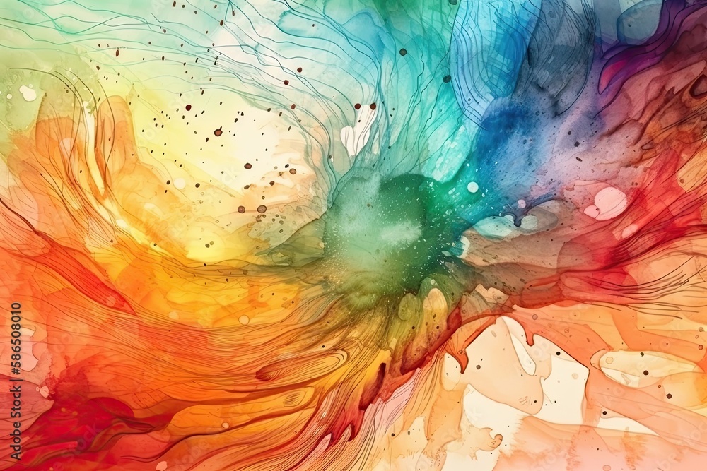 Poster vibrant and dynamic abstract painting with a diverse array of colors. generative ai