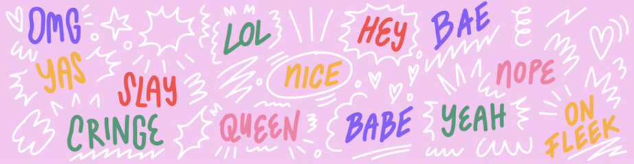 Fototapeta premium Girl power lettering collection, trendy vector doodle style 