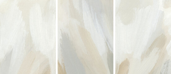 Abstract art background set in neutral colors. Hand drawn acrylic templates. Modern painting on canvas