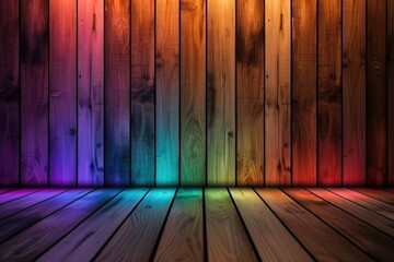 Wooden background wall and floor with multiple colorful colors