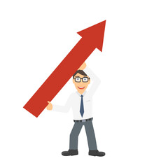 Businessman holds the growth arrow. Business growth, vector illustration