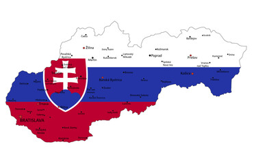 Slovakia highly detailed political map with national flag isolated on white background.