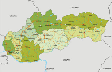 Highly detailed editable political map with separated layers. Slovakia.
