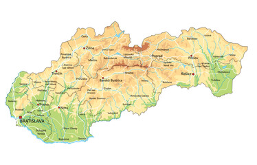 Highly detailed Slovakia physical map with labeling. - 586508673