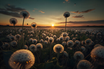 Sunset Over the Dandelion Field generative ai