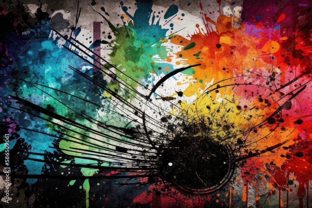 Aufkleber vibrant abstract background with multicolored paint splatters and drips. generative ai