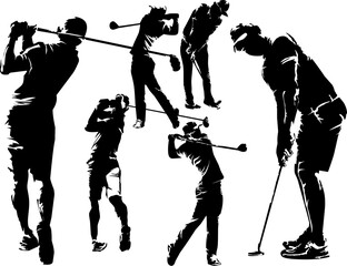 Golf course silhouette vector illustration  - obrazy, fototapety, plakaty
