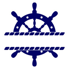 Logo nautical. Banner con silueta de timón de barco con marco de cuerda con espacio negativo © teracreonte