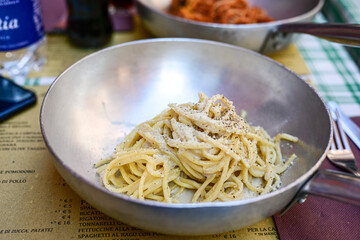  Fresh pasta   spaghetti cacio e pepe at  typical italian resaturant at Trastevere   neighbourhood...
