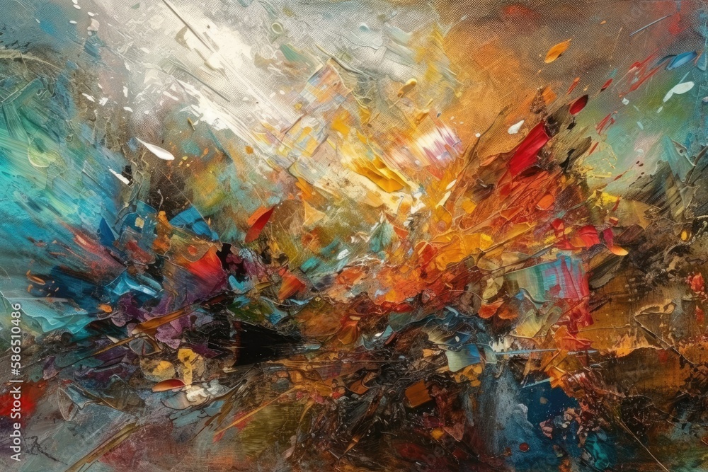 Poster an abstract painting with vibrant colors and various shapes. generative ai