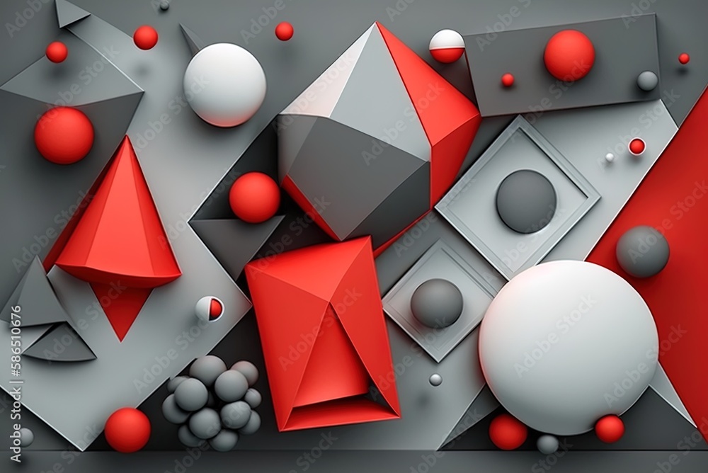 Poster shapes, abstracted on a red and grey backdrop generative ai
