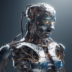 Der intelligente Roboter steht für die Verbindung von Maschine und Mensch und die Entwicklung von KI-Technologie