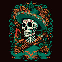  skeleton day of the dead mexican graphic graphic art illustration 