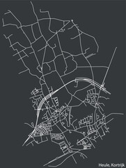 Detailed hand-drawn navigational urban street roads map of the HEULE MUNICIPALITY of the Belgian city of KORTRIJK, Belgium with vivid road lines and name tag on solid background