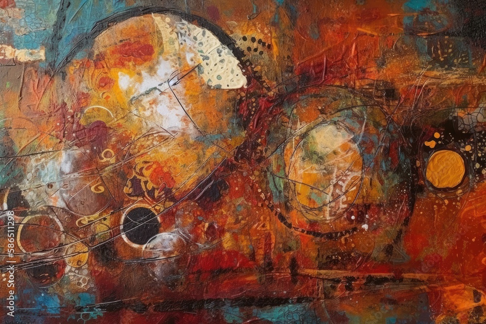 Aufkleber an abstract painting with overlapping circles in vibrant colors. generative ai