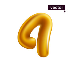 Number 4. Metallic golden four sign. Realistic 3D design in cartoon fun style on white background.