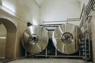Tanks for beer storage. Modern Brewing Production.