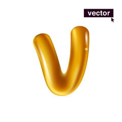 Letter V logo. Metallic golden ballon icon. Realistic 3D luxury design in fun style with glossy shine effects.