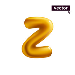 Letter Z logo. Metallic golden ballon icon. Realistic 3D luxury design in fun style with glossy shine effects.