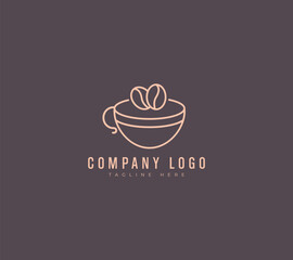 illustration of coffee shop beans and leaves with line art in a minimalist style logo template premium vector