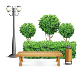 Realistic Park Bench Composition