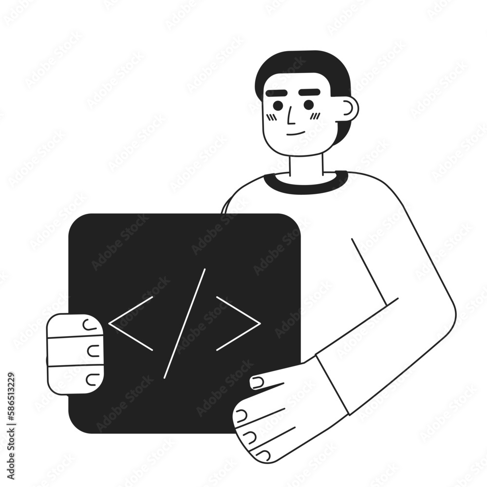 Poster professional programmer course black and white concept vector spot illustration. editable 2d flat mo