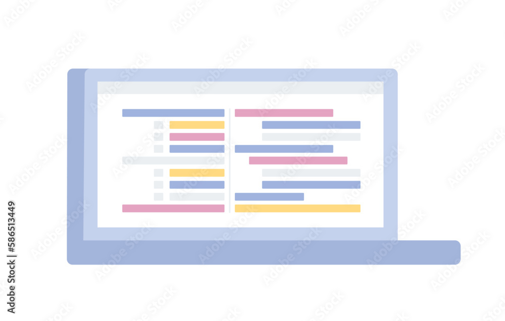 Poster laptop with horizontal bar charts semi flat color vector object. programming. editable icon. full si