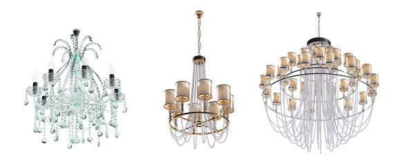 crystal chandelier for the interior isolated on white background, home lighting, 3D illustration, cg render
