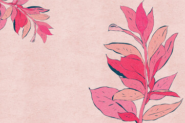 Ilustracja różowe liście z wolnym miejscem na tekst. - obrazy, fototapety, plakaty