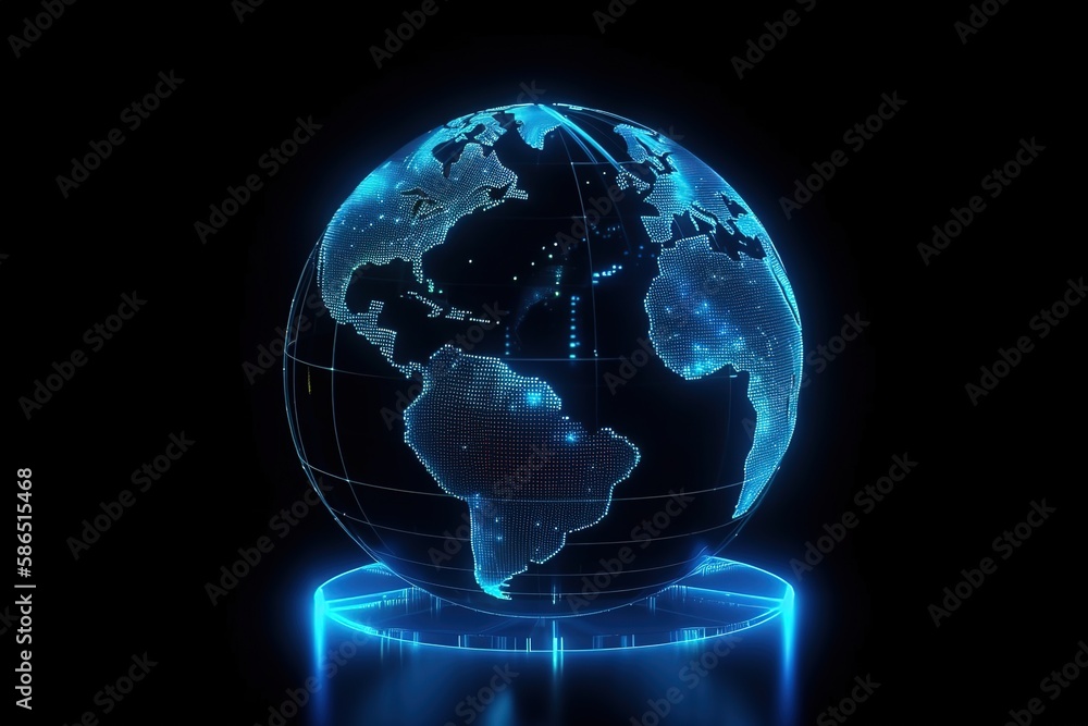 Poster Digital technology of the global wireless communication network globe.Futuristic, modern illustration. Innovative technologies. Generative ai