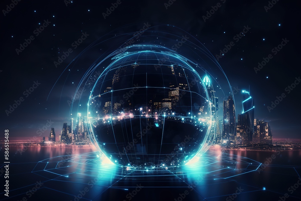 Poster digital technology of the global wireless communication network globe.futuristic, modern illustratio