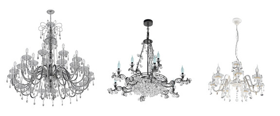 crystal chandelier for the interior isolated on transparent background, home lighting, 3D illustration, cg render
